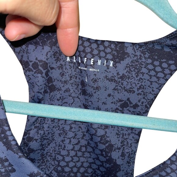 All Fenix Womens Sports Bra Size Large Gray Snake Print Long Stretch Athleisure - Picture 3 of 7